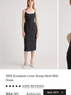 Quince 100% European Linen Scoop Neck Midi Dress - Black